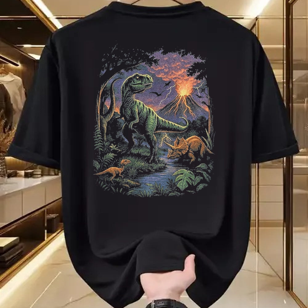 Best Dinosaur Lover Shirt, Funny Dinosaur UnisexT-Shirt/Hoodie/Sweatshirt HLT00 - Vintage Dinosaur 90s T Rex and Triceratops Volcano Nature T-Shirt, Men, Black, 3X-Large
