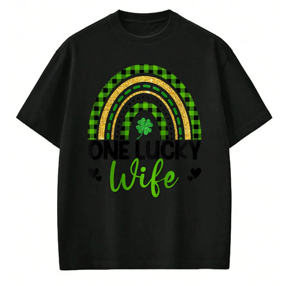 Best Wife Shirt, Wife and Husband Unisex T-Shirt/Hoodie/Sweatshirt HLT00 - Gift for wife T shirt, lucky wife   Womens One Lucky Wife Boho Rainbow St Patricks Day Shamrock Ragl