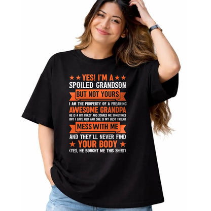 Best Grandma Shirt, Proud Grandma Unisex T-Shirt/Hoodie/Sweatshirt HLT00 - yes i'm a spoiled grandson T-Shirt (4)