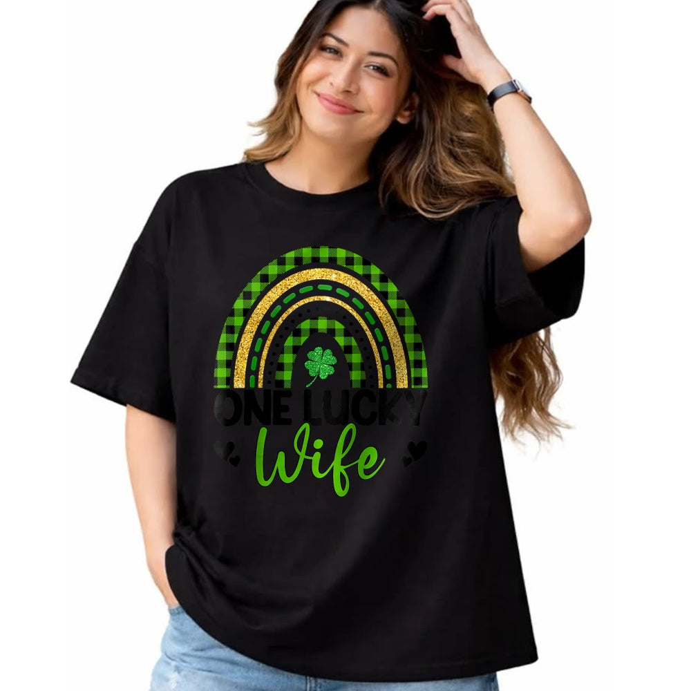 Best Wife Shirt, Wife and Husband Unisex T-Shirt/Hoodie/Sweatshirt HLT00 - Gift for wife T shirt, lucky wife   Womens One Lucky Wife Boho Rainbow St Patricks Day Shamrock Ragl