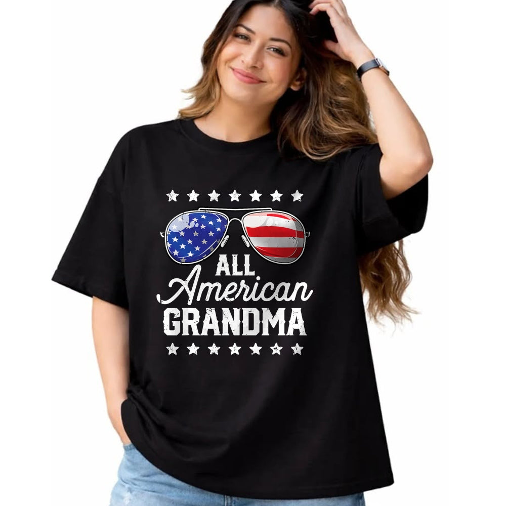 Best Grandma Shirt, Proud Grandma Unisex T-Shirt/Hoodie/Sweatshirt HLT00 - All American Grandma 4th of July Family Matching Sunglasses T-Shirt