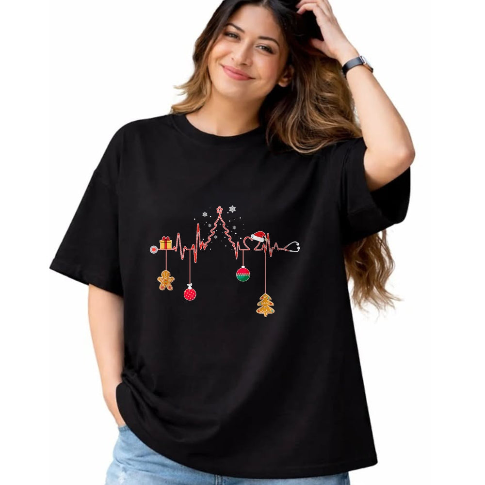 Funny Nurse Shirt, Nurse Unisex T-Shirt/Hoodie/Sweatshirt HLT00 - Christmas Tree Heartbeat Funny Christmas Nursing Costume T-Shirt