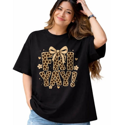 Best Teacher Shirt, Funny Teacher UnisexT-Shirt/Hoodie/Sweatshirt HLT00 - Happy Fri-Yay Friday Leopard Bow Teacher Back to School T-Shirt