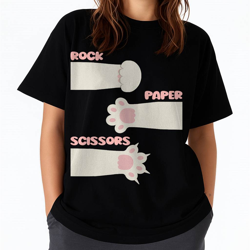 Rock Paper Scissors Hand Game Feline Animal Cute Cat T-Shirt