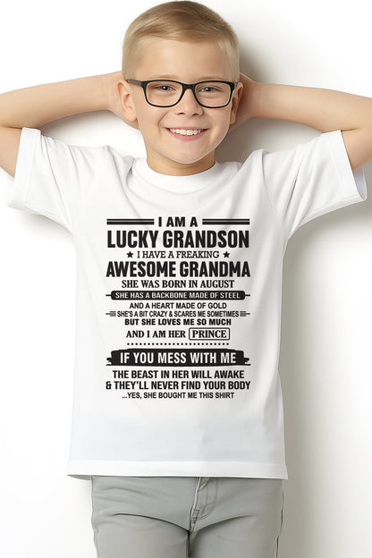 I Am A Lucky Grandson T-Shirt – Birthday Gift From August Grandma / Woman - snow08 (SKU11-29-08)