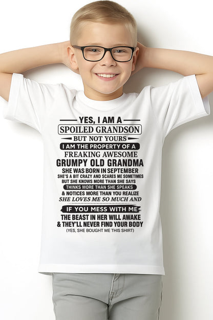Yes I’m A Stubborn Grandson T-Shirt – Birthday Gift From September Grandma / Woman - snow09 (SKU10-171-09)