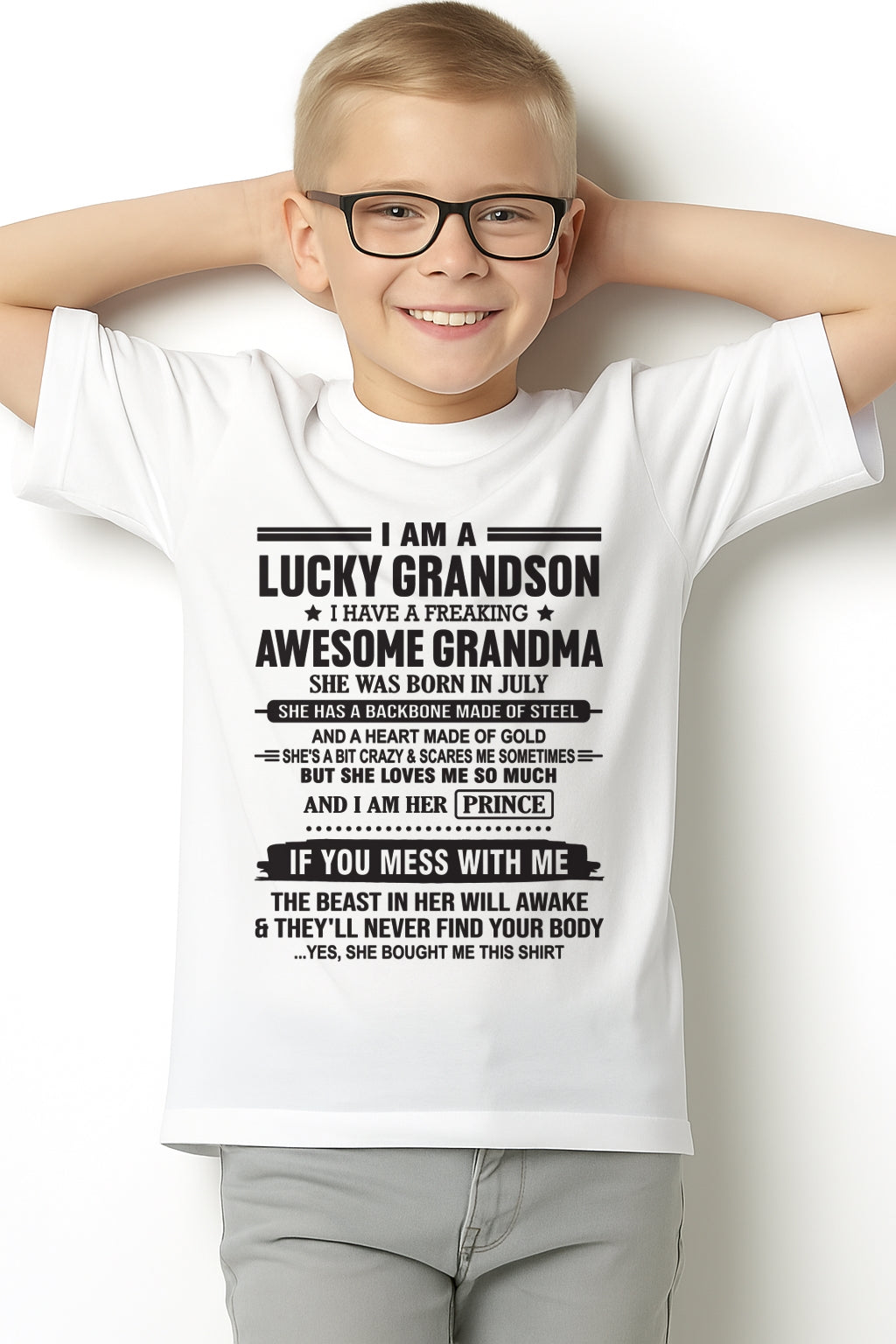 I Am A Lucky Grandson T-Shirt – Birthday Gift From July Grandma / Woman - snow07 (SKU11-29-07)