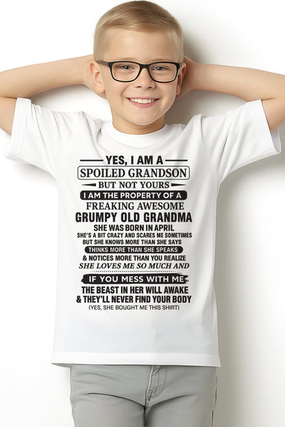 Yes I’m A Stubborn Grandson T-Shirt – Birthday Gift From April Grandma / Woman - snow04 (SKU10-171-04)