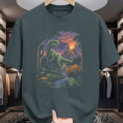 Best Dinosaur Lover Shirt, Funny Dinosaur UnisexT-Shirt/Hoodie/Sweatshirt HLT00 - Vintage Dinosaur 90s T Rex and Triceratops Volcano Nature T-Shirt, Men, Black, 3X-Large