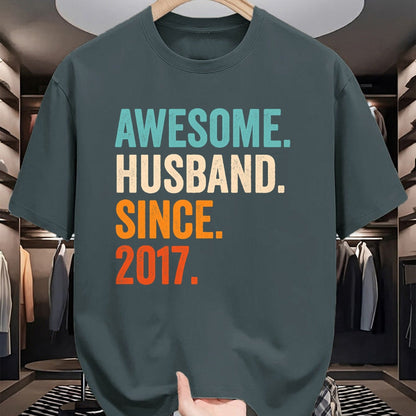 Best Wife Shirt, Wife and Husband Unisex T-Shirt/Hoodie/Sweatshirt HLT00 - Awesome Husband Since 2017 7th wedding anniversary 7 years T-Shirt