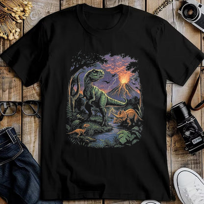 Best Dinosaur Lover Shirt, Funny Dinosaur UnisexT-Shirt/Hoodie/Sweatshirt HLT00 - Vintage Dinosaur 90s T Rex and Triceratops Volcano Nature T-Shirt, Men, Black, 3X-Large