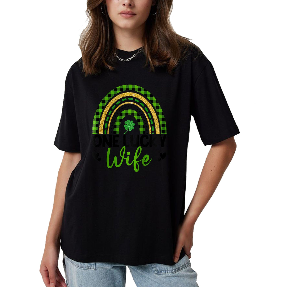 Best Wife Shirt, Wife and Husband Unisex T-Shirt/Hoodie/Sweatshirt HLT00 - Gift for wife T shirt, lucky wife   Womens One Lucky Wife Boho Rainbow St Patricks Day Shamrock Ragl