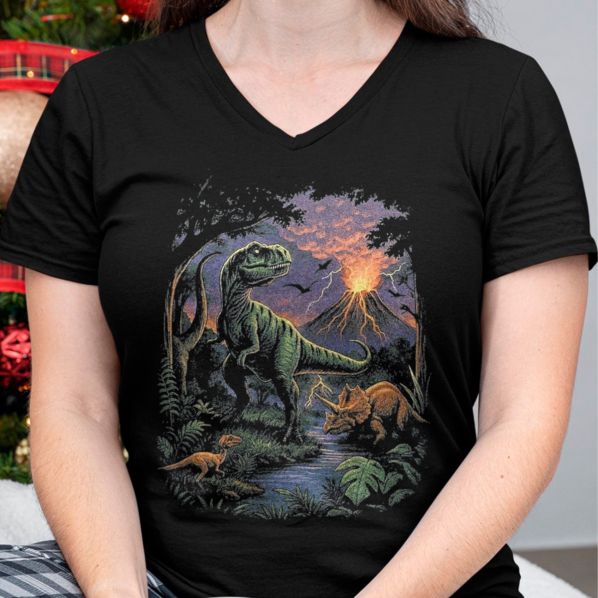 Best Dinosaur Lover Shirt, Funny Dinosaur UnisexT-Shirt/Hoodie/Sweatshirt HLT00 - Vintage Dinosaur 90s T Rex and Triceratops Volcano Nature T-Shirt, Men, Black, 3X-Large