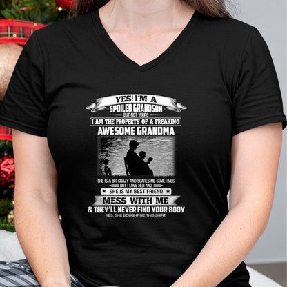 Best Grandma Shirt, Proud Grandma Unisex T-Shirt/Hoodie/Sweatshirt HLT00 - Yes I'm A Spoiled Grandson But Not Yours Property Of Grandma T-Shirt