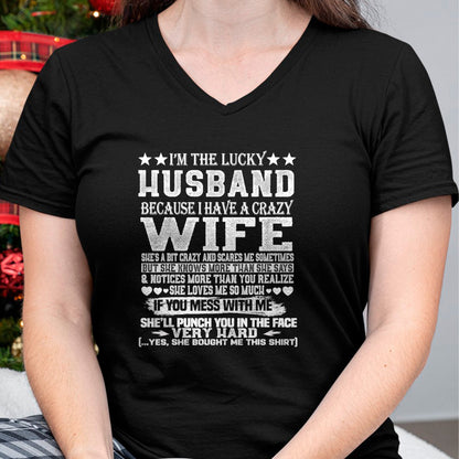 Best Wife Shirt, Wife and Husband Unisex T-Shirt/Hoodie/Sweatshirt HLT00 - Gift for wife T shirt, lucky wife   I Am A Lucky Husband I Have A Crazy Wife Christmas Birthday T-Sh