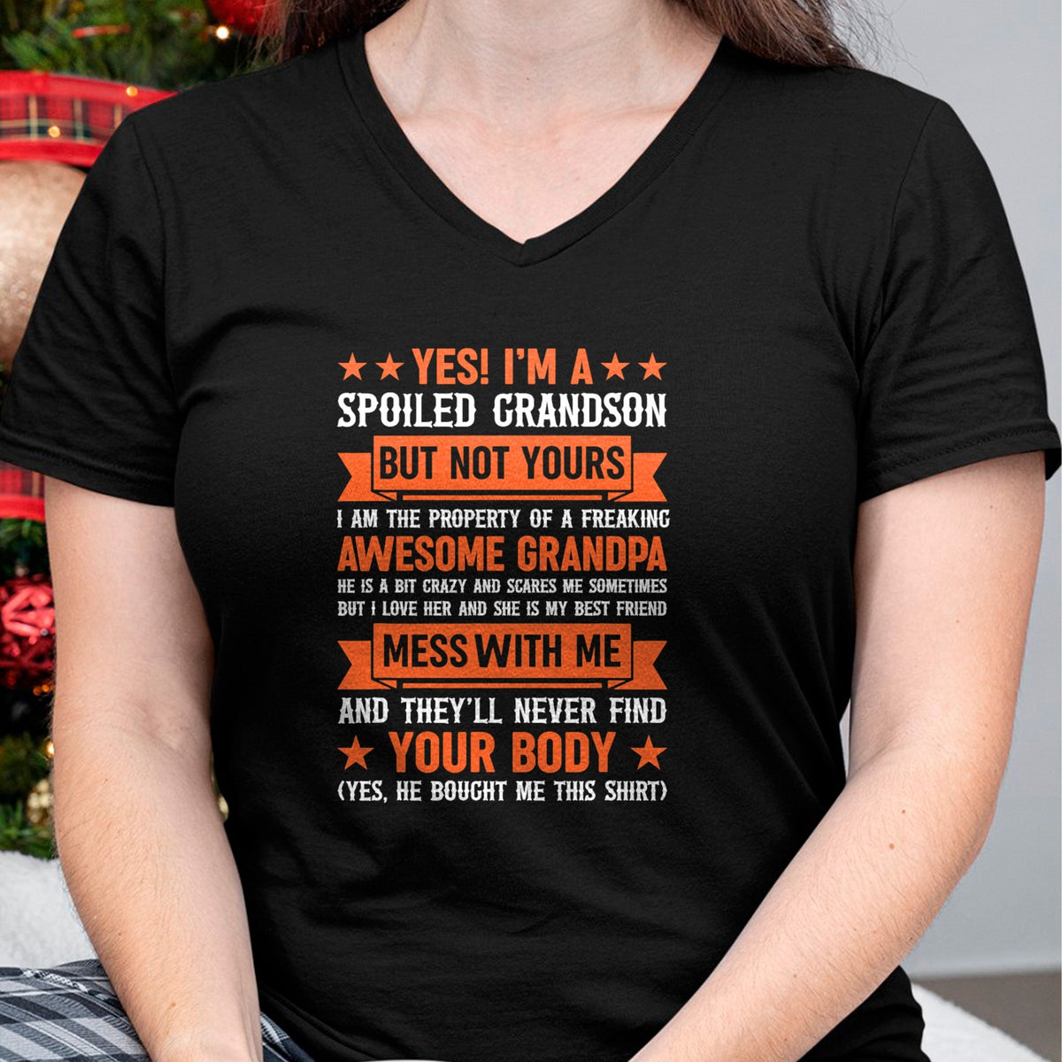Best Grandma Shirt, Proud Grandma Unisex T-Shirt/Hoodie/Sweatshirt HLT00 - yes i'm a spoiled grandson T-Shirt (4)