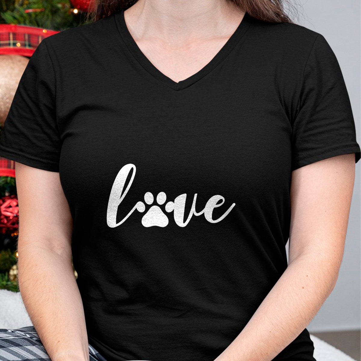 Dog Love Shirt, Dog Lover Gift T-Shirt/Hoodie/Sweatshirt HLT00 - Paw Print Love Heart Funny Cool Dog Cat Mom Pet Animal Lover T-Shirt (1)
