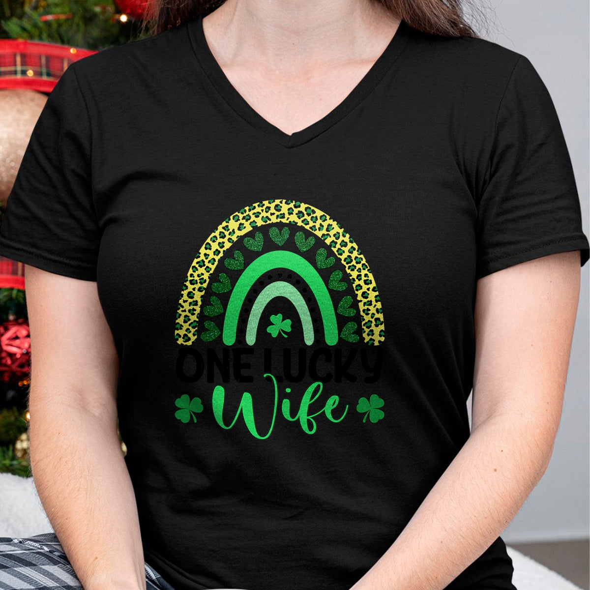 Best Wife Shirt, Wife and Husband Unisex T-Shirt/Hoodie/Sweatshirt HLT00 - Gift for wife T shirt, lucky wife   One Lucky Wife Leopard Rainbow Saint Patrick's Day T-Shirt
