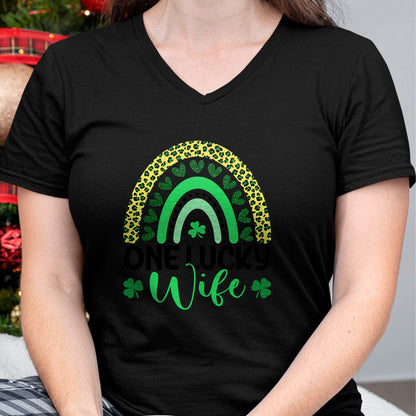 Best Wife Shirt, Wife and Husband Unisex T-Shirt/Hoodie/Sweatshirt HLT00 - Gift for wife T shirt, lucky wife   One Lucky Wife Leopard Rainbow Saint Patrick's Day T-Shirt