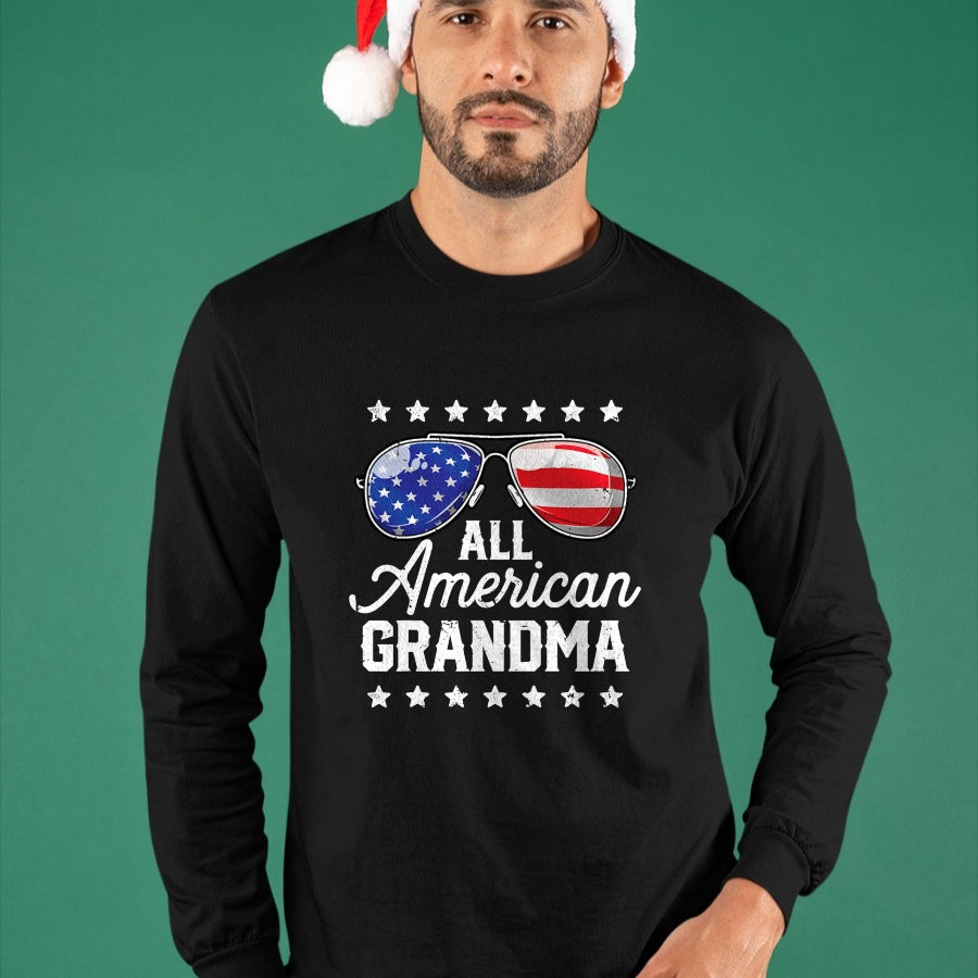 Best Grandma Shirt, Proud Grandma Unisex T-Shirt/Hoodie/Sweatshirt HLT00 - All American Grandma 4th of July Family Matching Sunglasses T-Shirt
