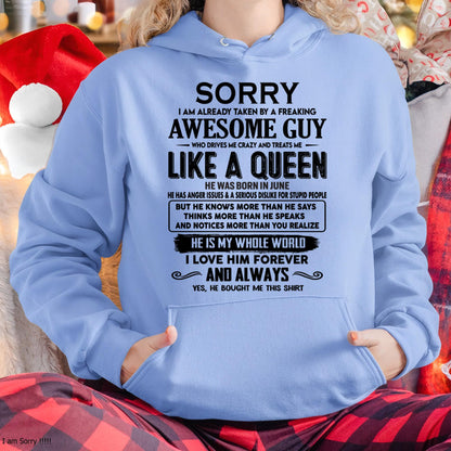 June - Sorry I am already taken by a freaking awesome guy - Gift for Wife From Husband - SNOW06 (SKU-SRG-06)