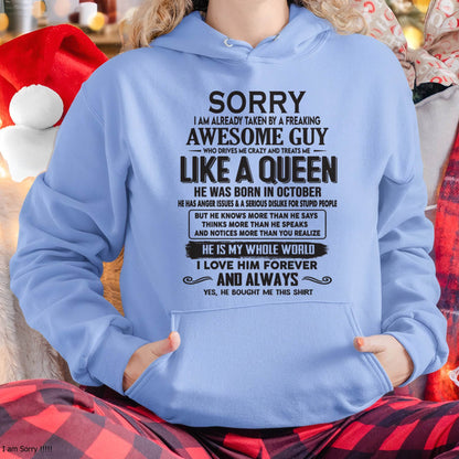 October - Sorry I am already taken by a freaking awesome guy - Gift for Wife From Husband - SNOW10 (SKU08-25-10)
