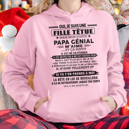 FÉVRIER - Oui, je suis une fille têtue – T-shirt | Cadeau d’anniversaire de papa pour sa fille - SNOW02 / fr02 (SKU12-214-02)