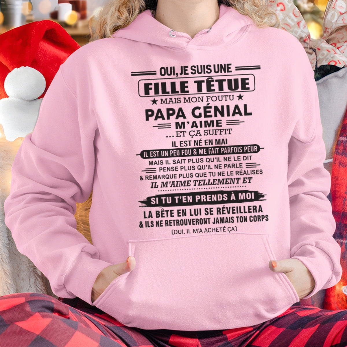 MAI - Oui, je suis une fille têtue – T-shirt | Cadeau d’anniversaire de papa pour sa fille - SNOW05 / fr05 (SKU12-214-05)