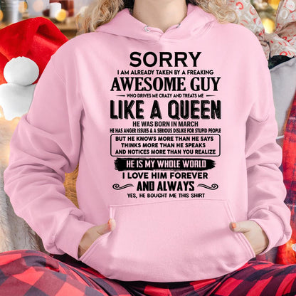 March - Sorry I am already taken by a freaking awesome guy - Gift for Wife From Husband - SNOW03 (SKU-SRG-03)