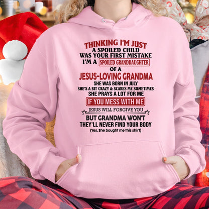 Christian Girl Shirt – Spoiled by Grandma July Edition – From Grandma to Granddaughter snow07 (SKU07-181-07)