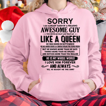 September - Sorry I am already taken by a freaking awesome guy - Gift for Wife From Husband - SNOW09 (SKU-SRG-09)