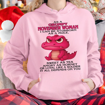 Born in November – Grumpy Woman Quote Funny Alligator Design, Stubborn Sweet Angry Loyal – FMA SNOW11 (SKU09-31-11)