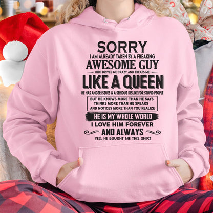 Sorry I am already taken by a freaking awesome guy - Gift for Wife From Husband - SNOW00 (SKU08-25-00)