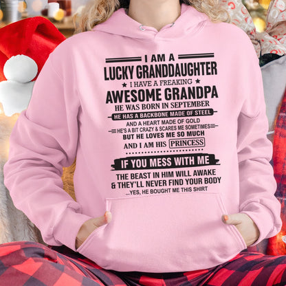 I Am A Lucky Granddaughter T-Shirt – Birthday Gift From September Grandpa / Man - snow09 (SKU11-122-09)