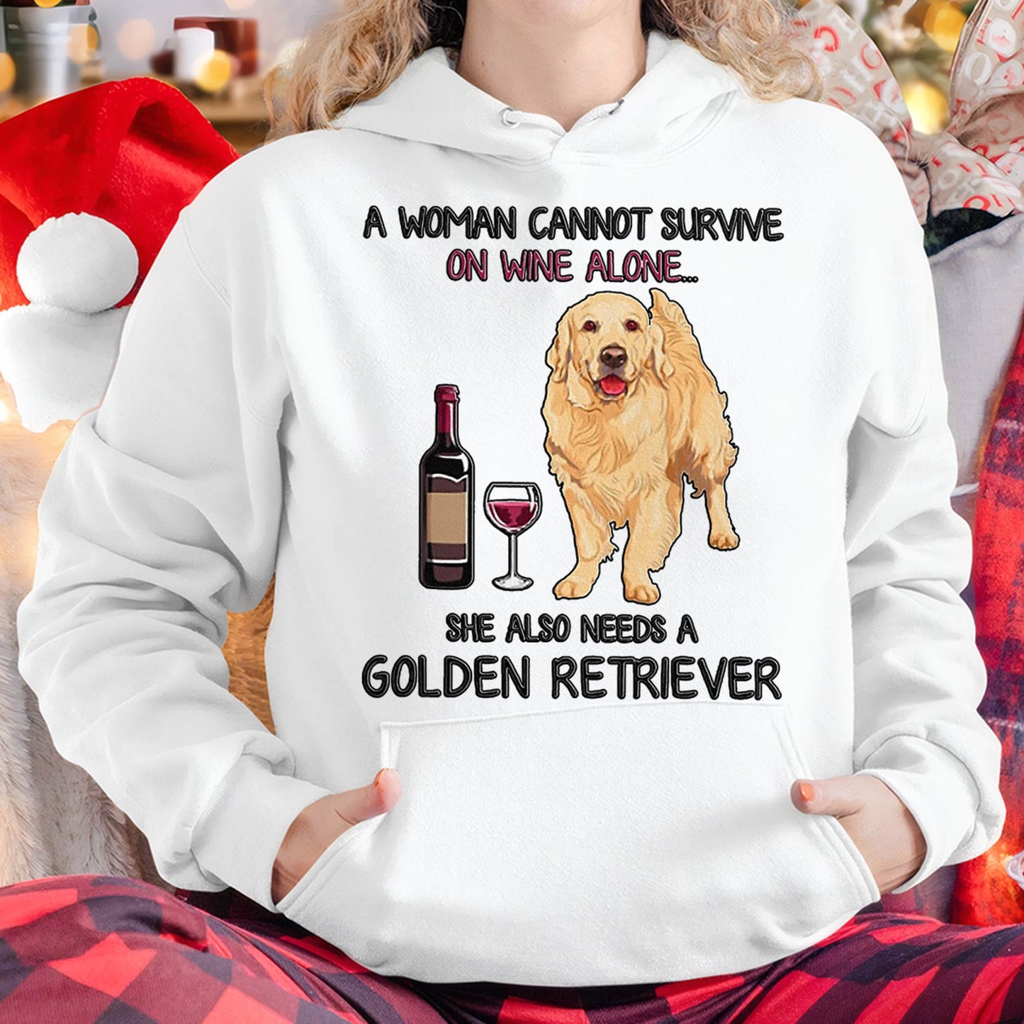 A Woman Cannot Survive On Wine Alone Golden Retriever Dogs Lovers T-Shirt
