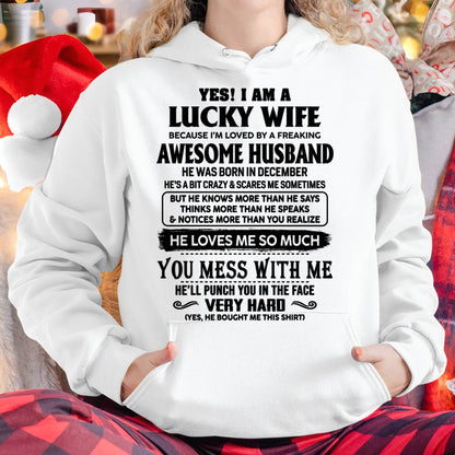 DECEMBER, I’M LOVED BY A FREAKING AWESOME HUSBAND GIFT T SHIRT FROM HUSBAND FOR WIFE – SNOW MALE12 (SKU26T-01196-12)