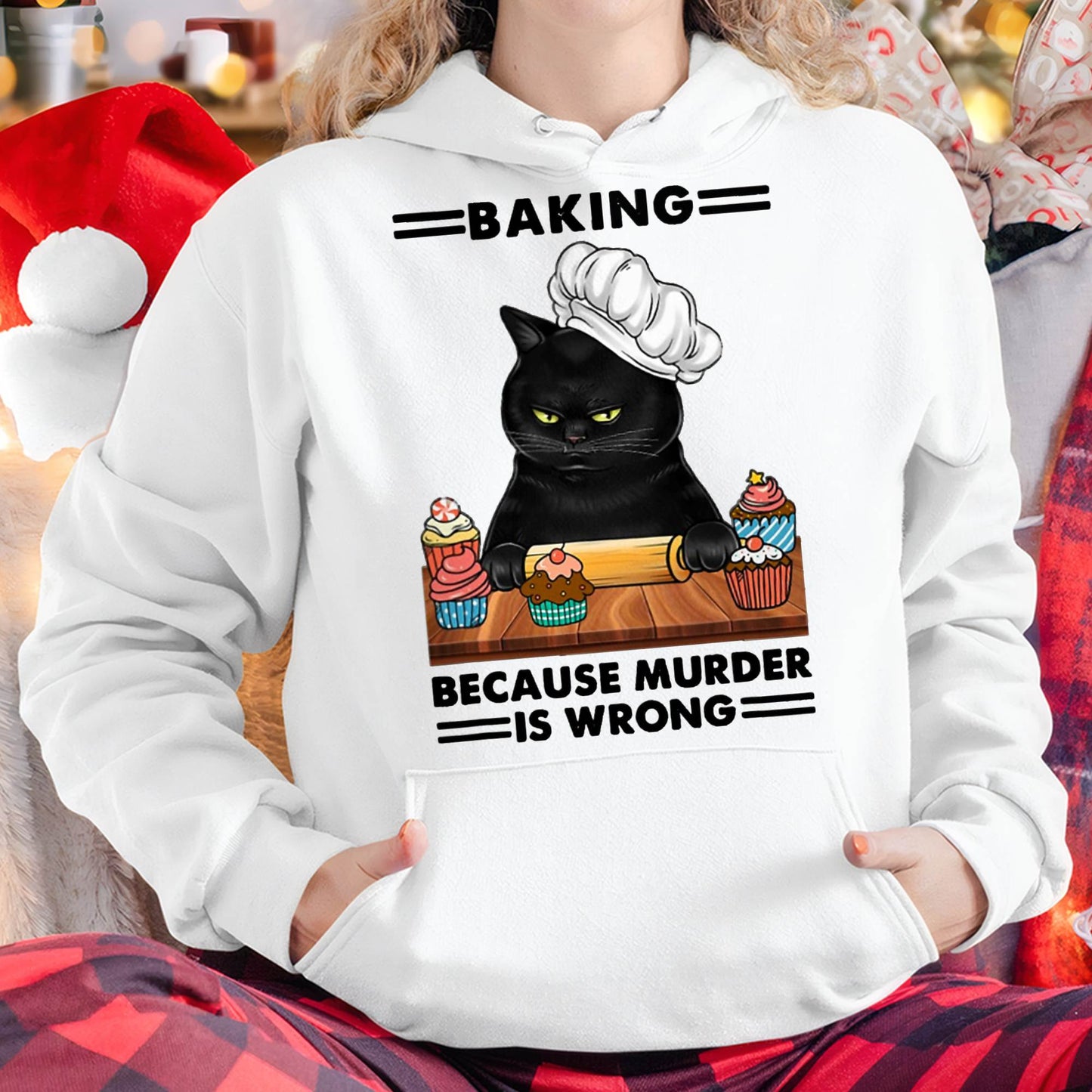Black Cat Baking Because Murder is Wrong cat Lover T-Shirt
