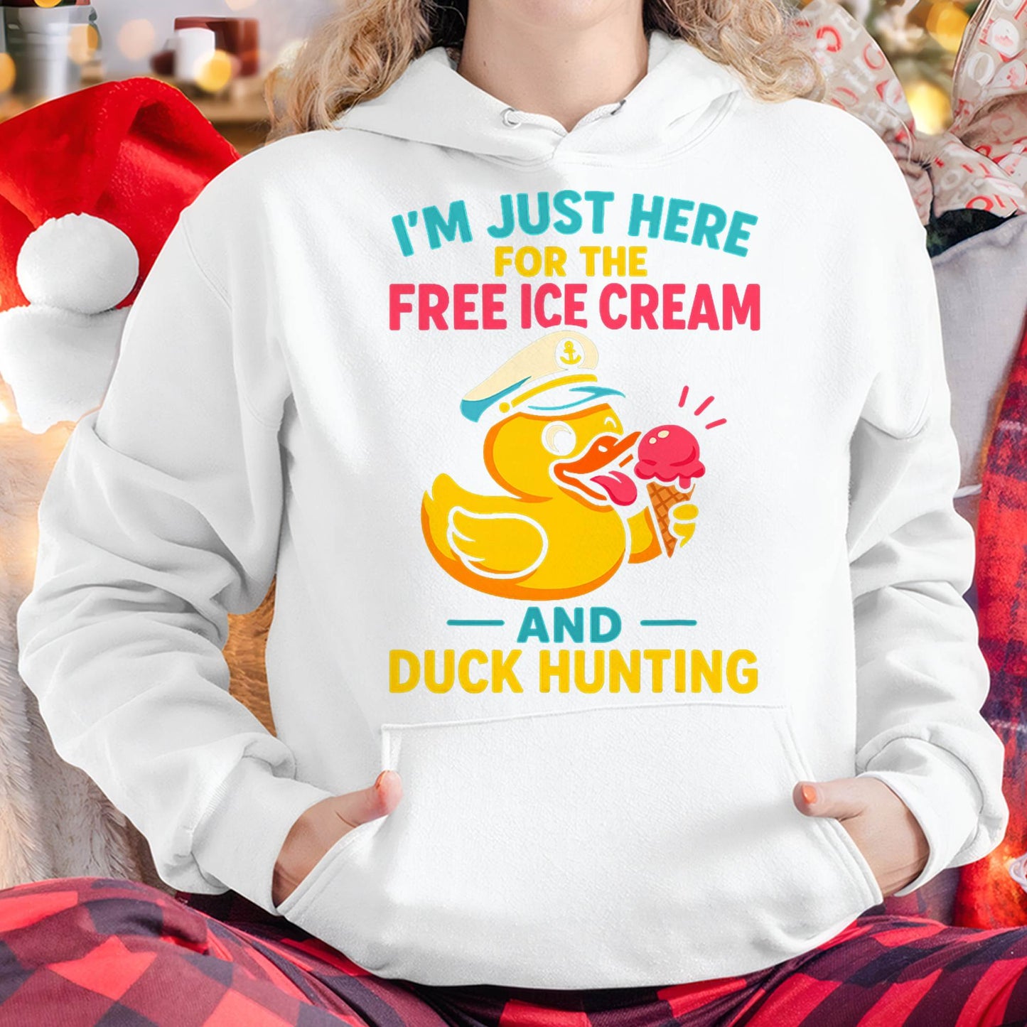Just Here for The Free Ice Cream & Duck Hunting Funny Cruise T-Shirt