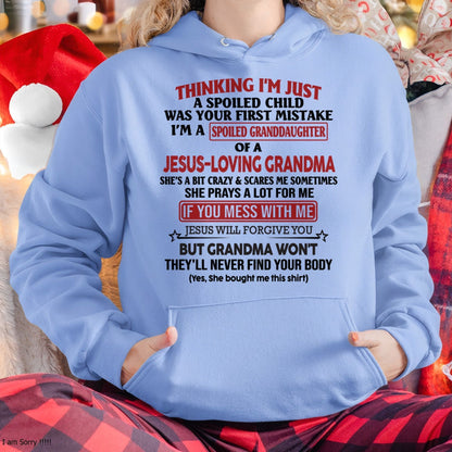 Christian Girl Shirt – Spoiled by Grandma – From Grandma to Granddaughter snow00 (SKU07-181-00)