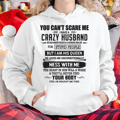 YOU CAN'T SCARE ME I HAVE A CRAZY HUSBAND – GIFT T-SHIRT FROM HUSBAND TO WIFE – SNOWMALE00 (SKU26T-01186-0)