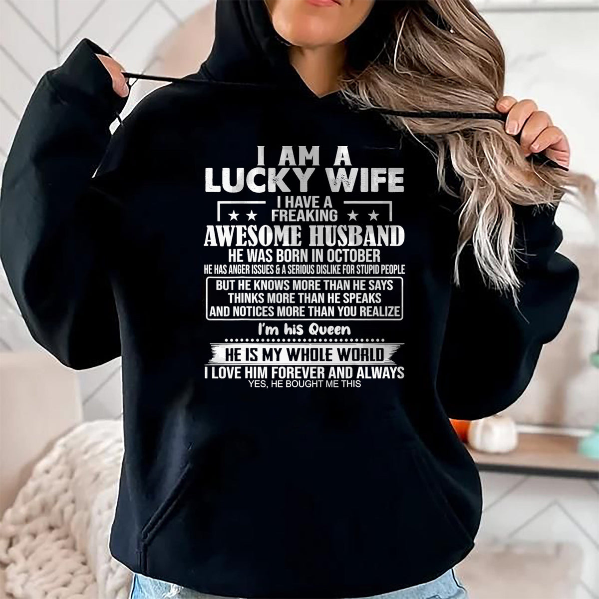 Best Wife Shirt, Wife and Husband Unisex T-Shirt/Hoodie/Sweatshirt HLT00 - Gift for wife T shirt, lucky wife   I Am A Lucky Wife I Have A Freaking Awesome Husband OCTOBER T-Sh
