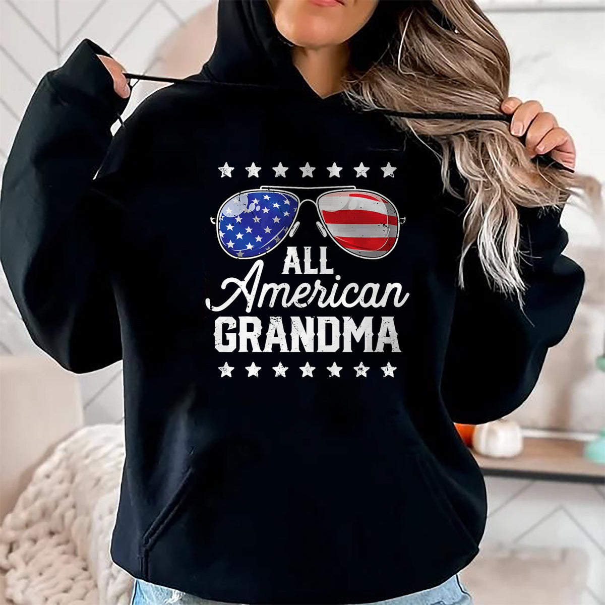 Best Grandma Shirt, Proud Grandma Unisex T-Shirt/Hoodie/Sweatshirt HLT00 - All American Grandma 4th of July Family Matching Sunglasses T-Shirt
