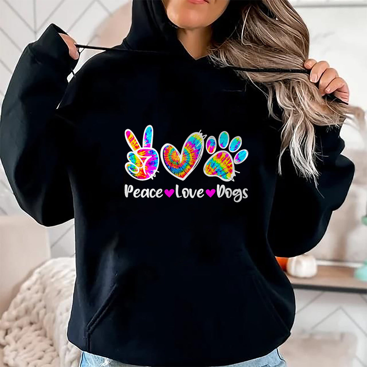 Dog Love Shirt, Dog Lover Gift T-Shirt/Hoodie/Sweatshirt HLT00 - Cute Peace Love Dogs Tie Dye Dog Paw Dog Mom Mothers Day T-Shirt