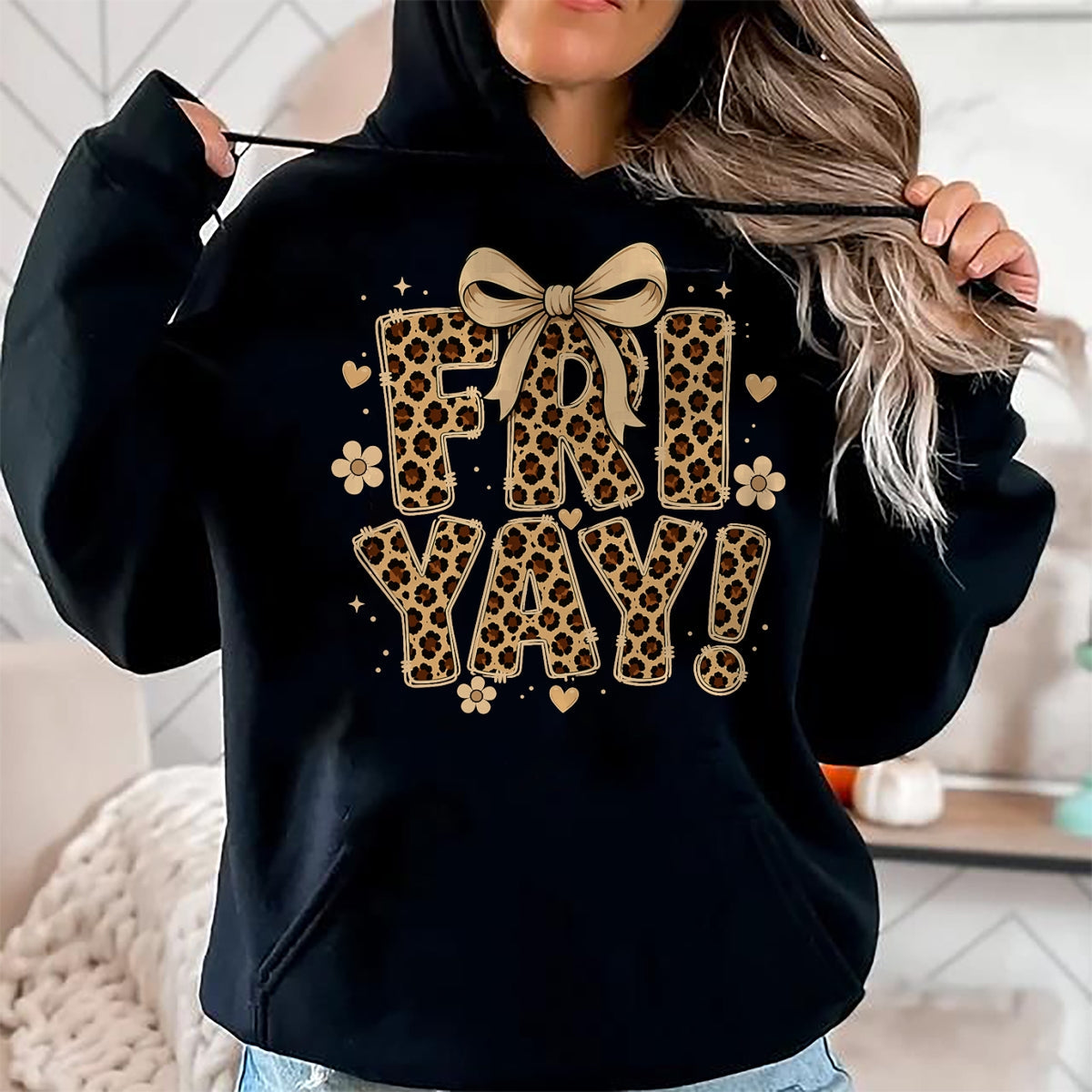Best Teacher Shirt, Funny Teacher UnisexT-Shirt/Hoodie/Sweatshirt HLT00 - Happy Fri-Yay Friday Leopard Bow Teacher Back to School T-Shirt