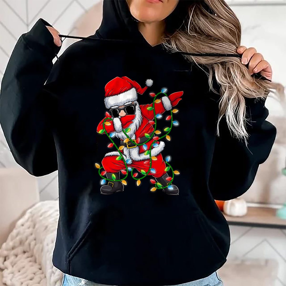 Dabbing Santa Xmas Lights Girls Boys Kids Christmas Gifts T-Shirt - Christmas Unisex T-Shirt/Hoodie/Sweatshirt - SNOW00