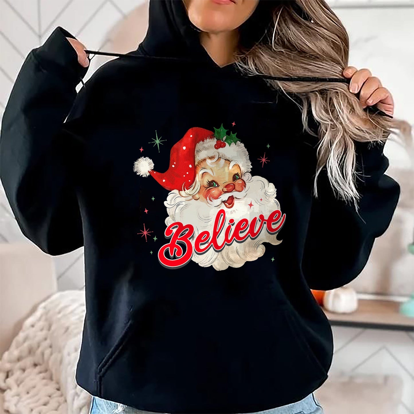 Vintage Santa Claus Believe Christmas Women Boys Girls T-Shirt - Christmas Unisex T-Shirt/Hoodie/Sweatshirt - SNOW00