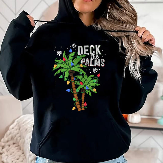 Deck The Palms Tropical Hawaii Christmas Palm Tree Lights T-Shirt - Christmas Unisex T-Shirt/Hoodie/Sweatshirt - SNOW00