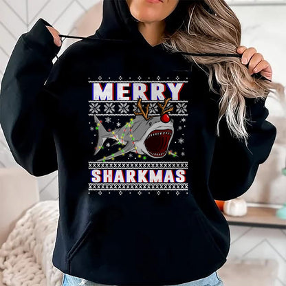 Funny Sharkmas Shark Ugly Christmas Sweaters T-Shirt - Christmas Unisex T-Shirt/Hoodie/Sweatshirt - SNOW00