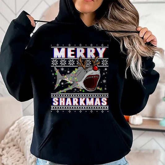 Funny Sharkmas Shark Ugly Christmas Sweaters T-Shirt - Christmas Unisex T-Shirt/Hoodie/Sweatshirt - SNOW00