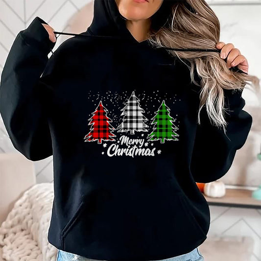Merry Christmas Tree Xmas Buffalo Plaid Red White Green T-Shirt - Christmas Unisex T-Shirt/Hoodie/Sweatshirt - SNOW00